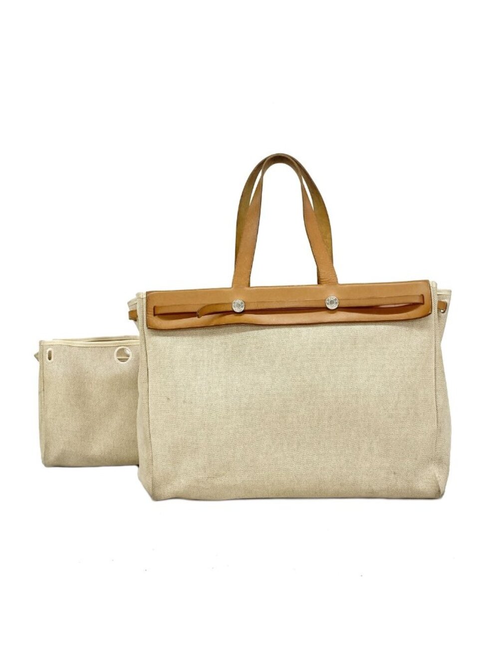 Hermes Tote Herbag Cabas MM Toile H Natural Silver